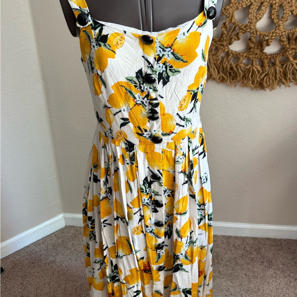 Yellow and White Kimiliy Sleeveless Midi Sundress for Casual Wear Vintage Feel